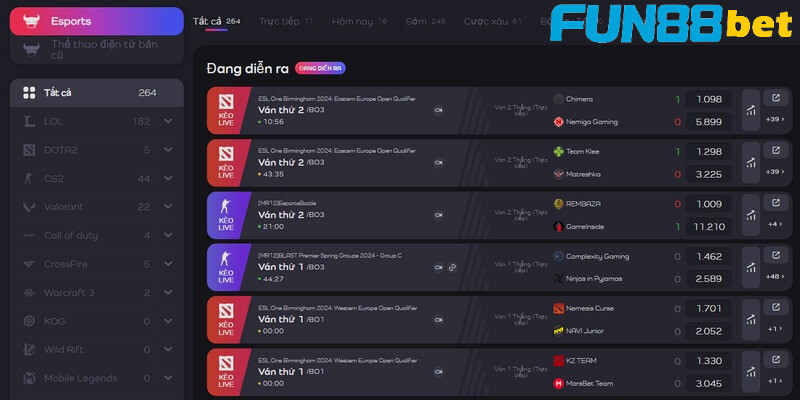 Sảnh e-sports của Fun88 được thiết kế khoa học 